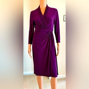 Jones New York Shaping Faux Wrap Knee Length Dress Purple Eggplant Size 6